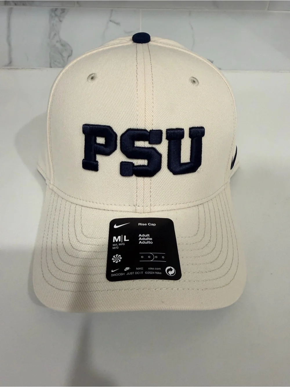 Nike Penn State Nittany Lions NCAA Cap Hat Men’s M/L White/Blue NEW Adjustable